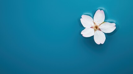 Zen productivity focus and meditation, A serene white flower floats gracefully on a tranquil blue surface, creating a peaceful and calming aesthetic.