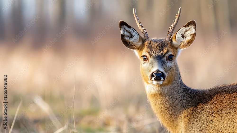 Poster A closeup view of a deer standing gracefully in a field during daylight : Generative AI