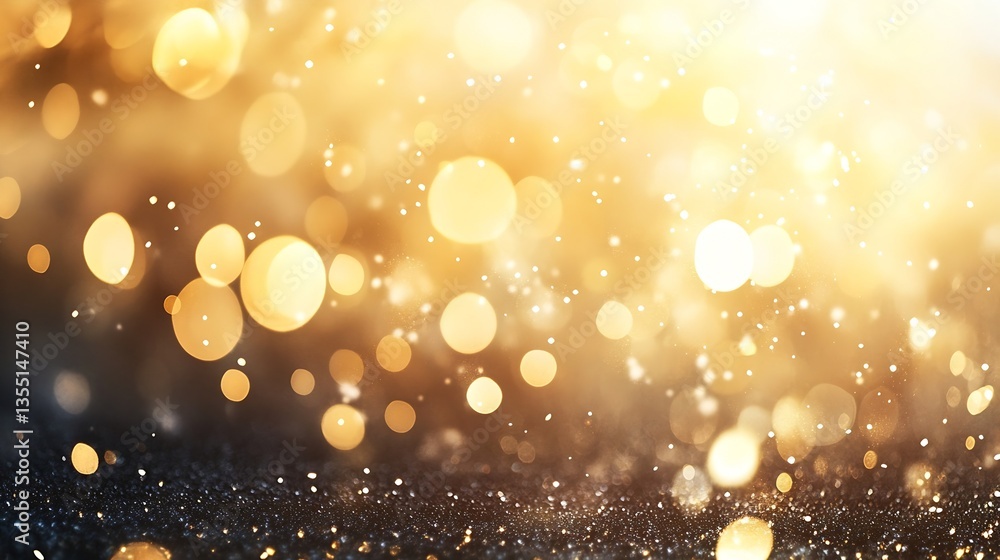 Poster soft glittering bokeh with sparkles in shades of gold and warm light : generative ai