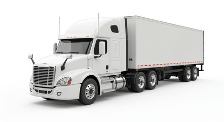 White Tractor Trailer Truck on White Background - A pristine white semi-truck and trailer, symbolizing transportation, logistics, delivery, freight, and commerce