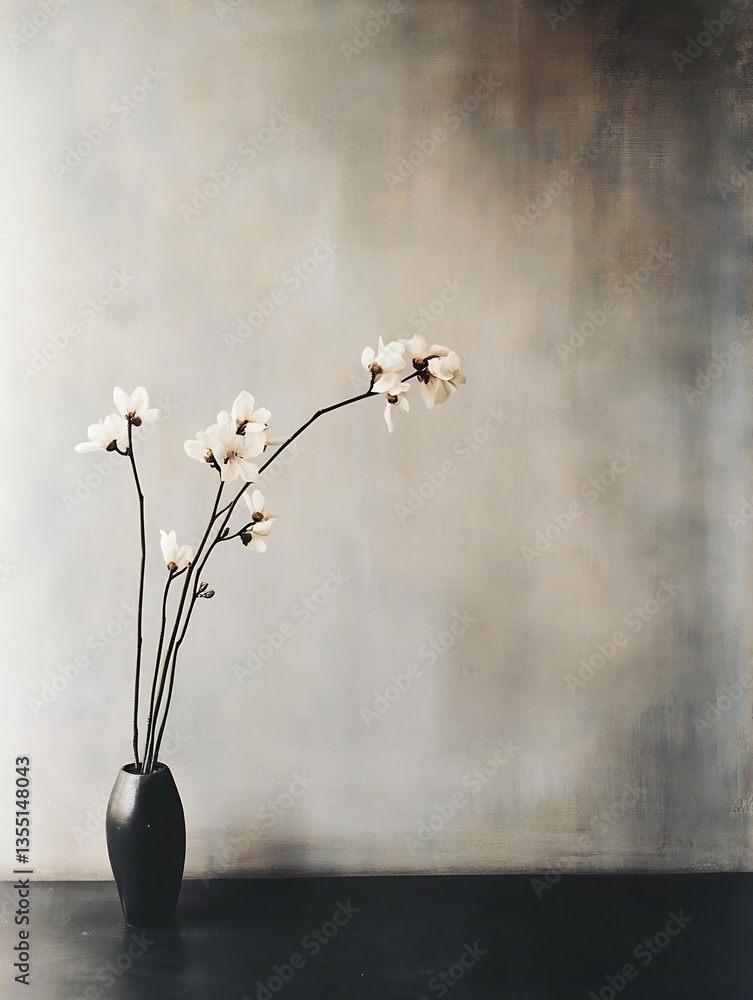 Poster elegant white orchid flower arrangement in a dark vase set against a textured background : generativ