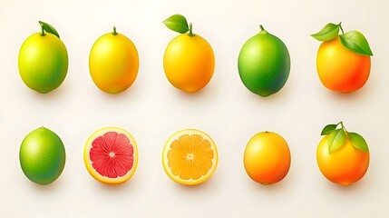 Vibrant Arrangement of Fresh Citrus Fruits Including Lemons, Limes, Oranges, and Grapefruit