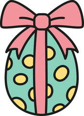 boho groovy easter Colorful Easter egg with a bow and polka dots design. in doodle color line style