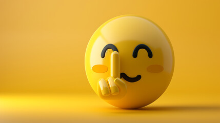 Top quality emoticon. Quiet emoji shh gesture, shush silent smiley cartoon shushing face, finger shut mouth. Yellow face emoji.	
