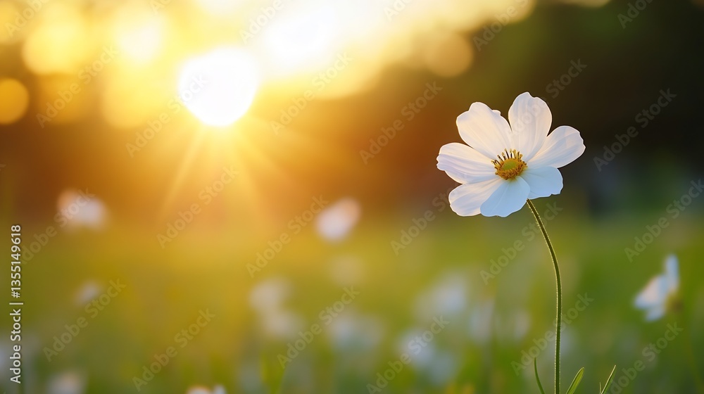 Aufkleber delicate white flower illuminated by soft sunlight in a serene and peaceful garden setting : generat