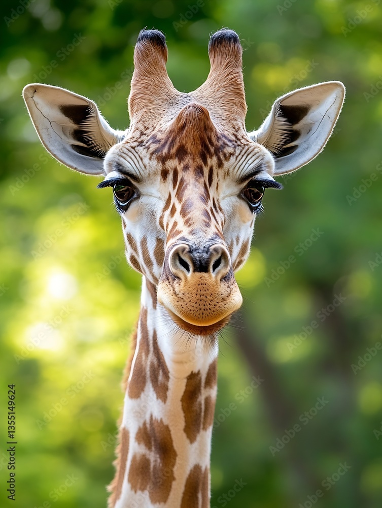 Aufkleber Closeup of a giraffe displaying its unique features and friendly expression in nature : Generative AI