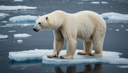 Fototapeta premium Polar Bear Standing on Icy Floe in Arctic Waters Wildlife Conservation