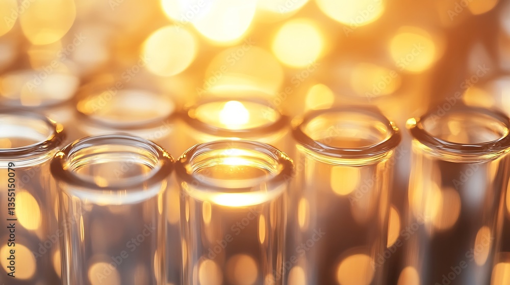 Aufkleber close up of sparkling glass test tubes against a beautiful warm background : generative ai
