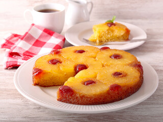 Pineapple upside-down cake, classic retro cake