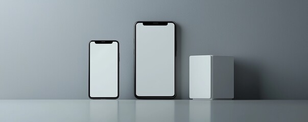 Modern devices on minimalist surface backdrop.
