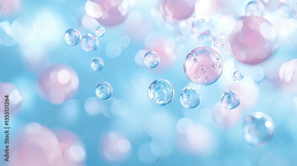 Poster ephemeral iridescence, mesmerizing spectacle of floating bubbles in the air.