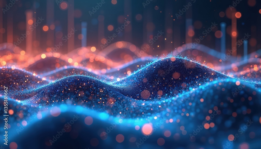 Poster abstract visualization temperature algorithm matrix with bright blue, orange colors. computer scienc