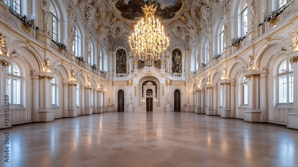 Poster stunning grand ballroom with ornate architecture and dazzling chandelier illuminated by daylight : g