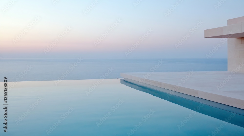 Aufkleber a serene infinity pool facing a tranquil sea with a light pastel sky at dusk : generative ai