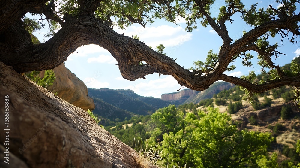 Poster scenic view of a majestic tree branch in vibrant nature landscape : generative ai