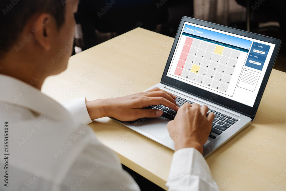 Poster calendar on computer software application for modish schedule planning for personal organizer and on