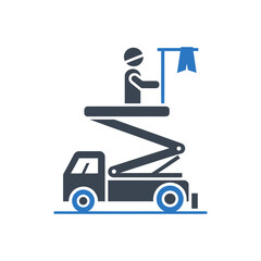Elevated Worker with Flag Icon