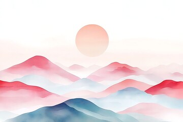 Red  Blue Misty Mountains Sunrise.