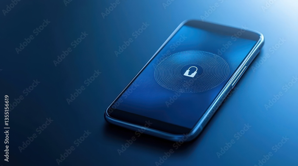 Poster smartphone security risk, fingerprint on screen highlighting device vulnerability and data breach th