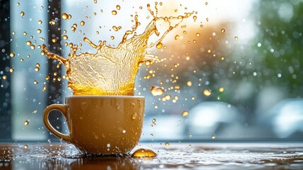 Coffee splash cafe window rainy day beverage