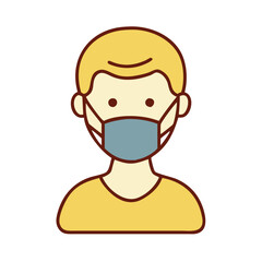 Obraz premium Male avatar icon with medical mask in yellow and blue colors