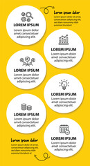 Infographic template with icons and 6 options or 6 steps. Can be used for workflow layout, diagram, timeline, banner, webdesign, business report, presentation. Vector illustration.