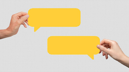 Communication and conversation concept. Man and woman exchanging ideas, speaking through speech