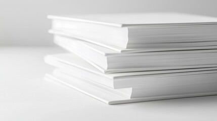 Stack of blank white books on a minimal surface.