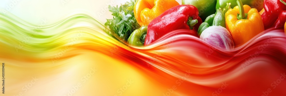 Poster Dynamic wave of fresh groceries creating an abstract background with smooth gradients and motion blur