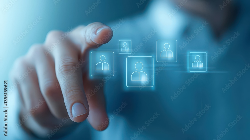 Poster human finger navigating a responsive touch screen interface, seamless blend of technology and design