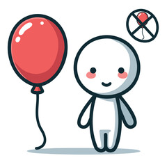 Red balloon theory concept showing the denial of the obvious with a sketchy man and a red balloon on a white background 