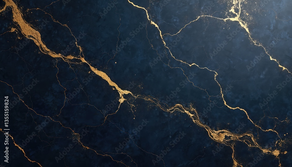 Poster elegant dark navy marble texture with luxurious gold veins. luxury stone design pattern with smooth 