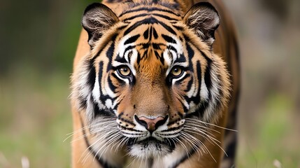 Obraz premium Majestic CloseUp of a Tiger Staring Intently into the Camera : Generative AI