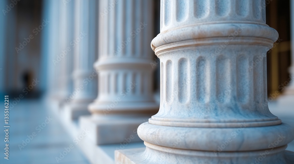 Poster Closeup view of elegant stone columns depicting classic architecture on a courthouse building : Generative AI