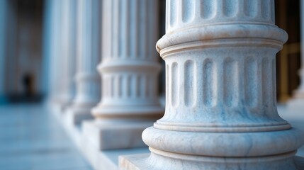 Closeup view of elegant stone columns depicting classic architecture on a courthouse building : Generative AI