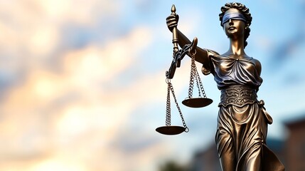 Statue of Lady Justice with blindfold symbolizing objectivity and equality in legal matters : Generative AI