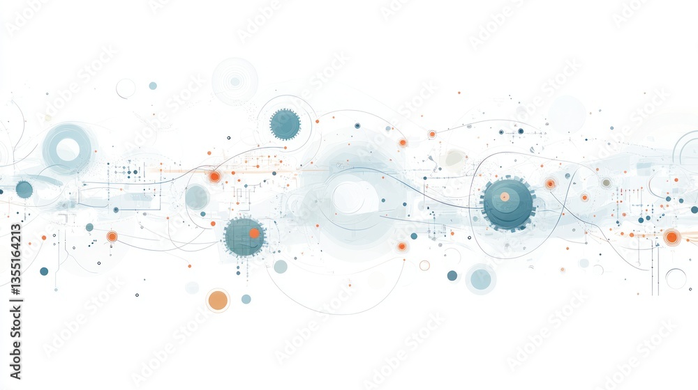 Poster abstract technological background with flowing lines and circles. possible use stock photo for techn