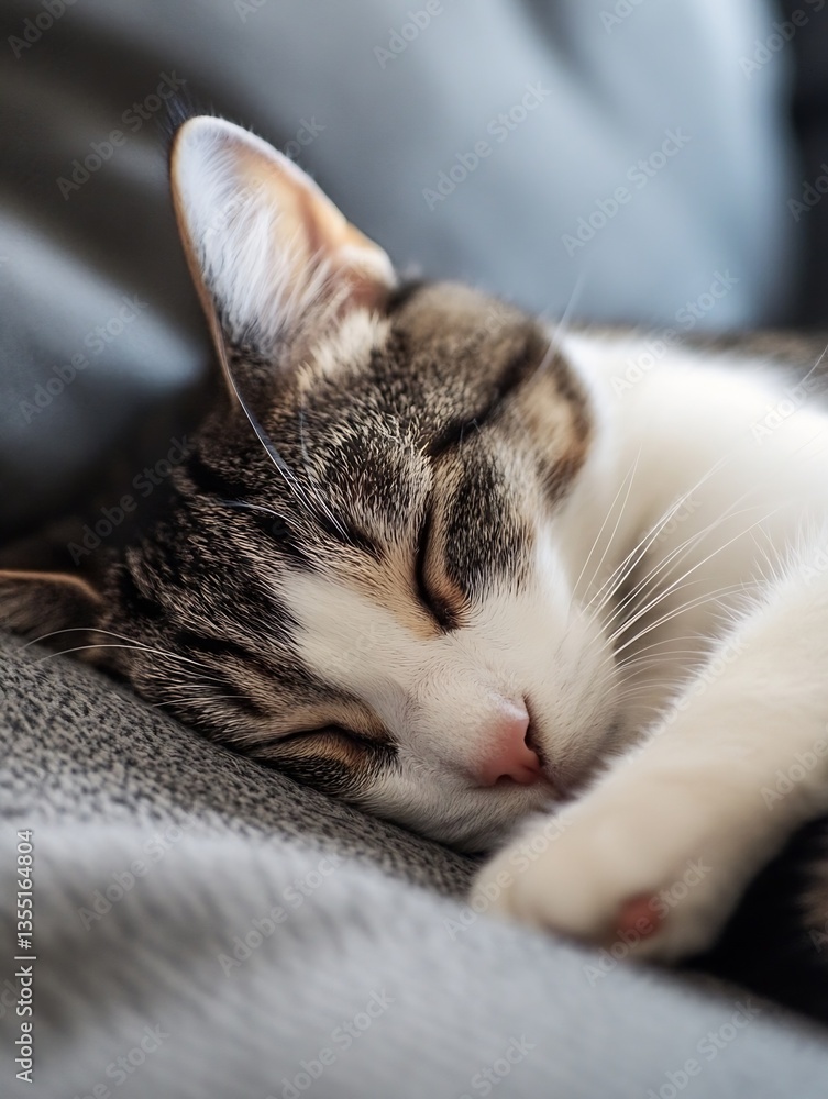 Aufkleber sleepy tabby cat nestled comfortably on soft fabric for nap : generative ai