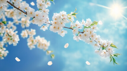 Obraz premium Cherry blossom branches against blue sky