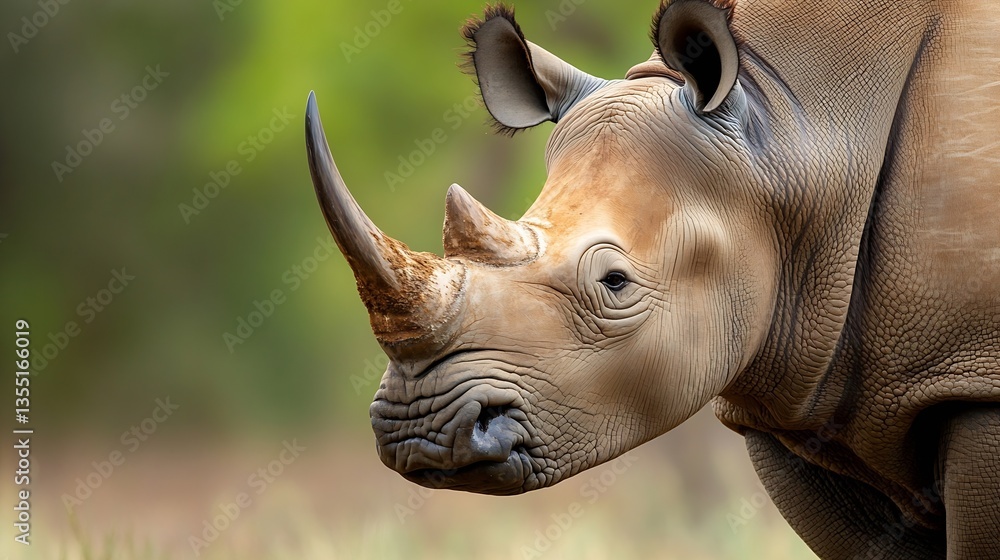 Poster stunning closeup of a rhinoceros showcasing its unique facial features and majestic presence in natu