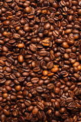 Coffee beans on a white background. Top view.