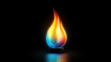 Colorful flame, dark background, energy, logo design