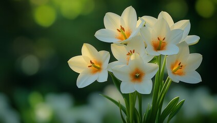 Fototapeta premium A Cluster of Elegant White Flowers Blooming in the Sunlight