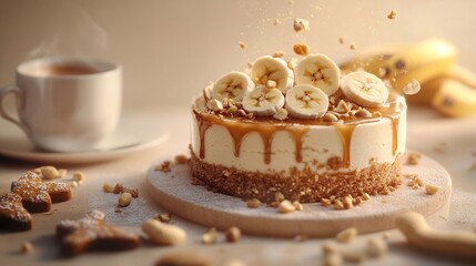 Caramel banana cheesecake dessert