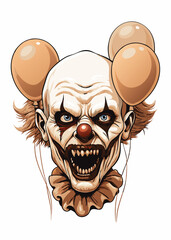 A terrifying yet colorful zombie clown, decaying flesh contrasting with vibrant makeup; detailed, cinematic lighting, horror art style.