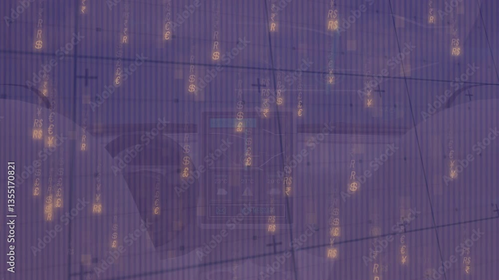 Poster animation of digital data symbols and graphs overlaying abstract blue background