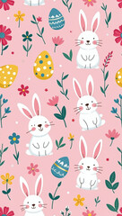 bunnies doodles flowers easter eggs beautiful pink background suitable easter cards banner textiles wallpapers vector