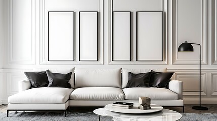 Modern Luxury Home Interior Bedroom Design with Mockup Frame , Wall Poster (3d Render)