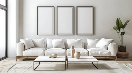 Modern Luxury Home Interior Bedroom Design with Mockup Frame , Wall Poster (3d Render)