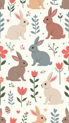Fototapeta premium easter seamless pattern featuring bunnies flowers beautiful background suitable various designs like cards banners